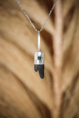 Hedenbergite Quartz & Emerald Pendant: Sterling Silver Heart Chakra Healing