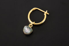 Raw Blue Tourmaline Slice Earring: Gold Plated Sterling Silver Dangle