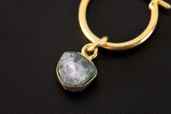 Raw Blue Tourmaline Slice Earring: Gold Plated Sterling Silver Dangle