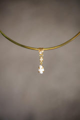 Blue Moonstone & Opal Pendant: 18K Gold-Plated Sterling Silver, Fossilized Shell