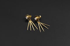 Blue Moonstone Sterling Silver Stud Earrings: Gold-Plated Moon Ray Spikes