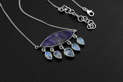 Charoite Moonstone Sterling Silver Pendant: Crying Eye, Third Eye, Scorpio Zodiac