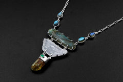 Labradorite Pendant: Sterling Silver, Apatite, Emerald & Kunzite - Chakra Healing Boho Necklace