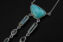 Atlantian Larimar Pendant: Aquamarine, Herkimer Diamond & Vera Cruz Quartz, Sterling Silver