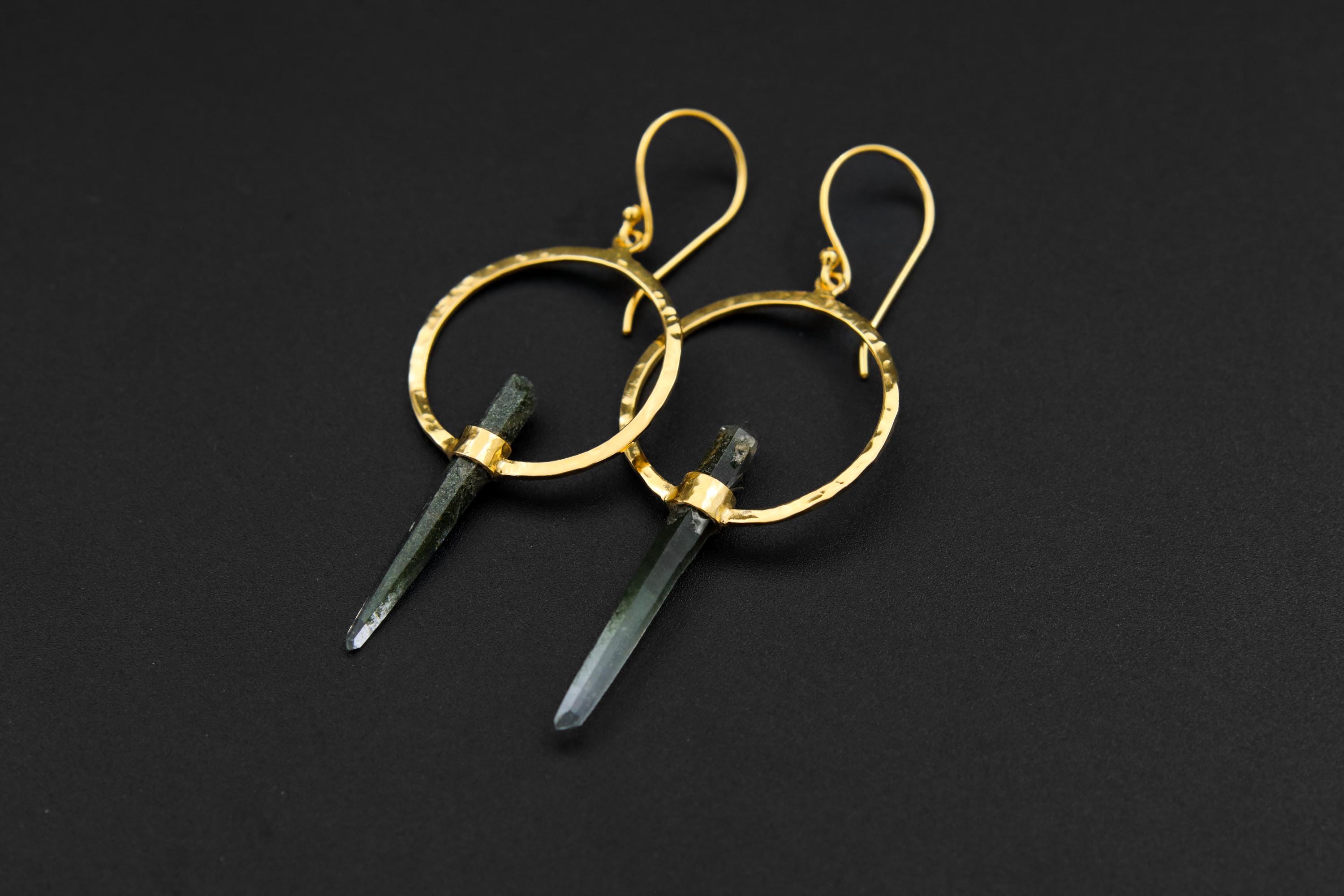 Gold Plated Sterling Silver Quartz Earrings: Himalayan Chlorite Portal