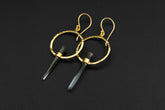 Himalayan Chlorite Phantom Quartz portal earrings in oxidized 925 sterling silver with gold-plated accents.