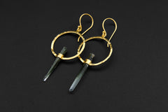 Himalayan Chlorite Phantom Quartz portal earrings in oxidized 925 sterling silver with gold-plated accents.