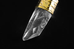 Close-up of Australian Quartz point pendant showing clear crystal structure, natural inclusions, and gold-plated cap detail.