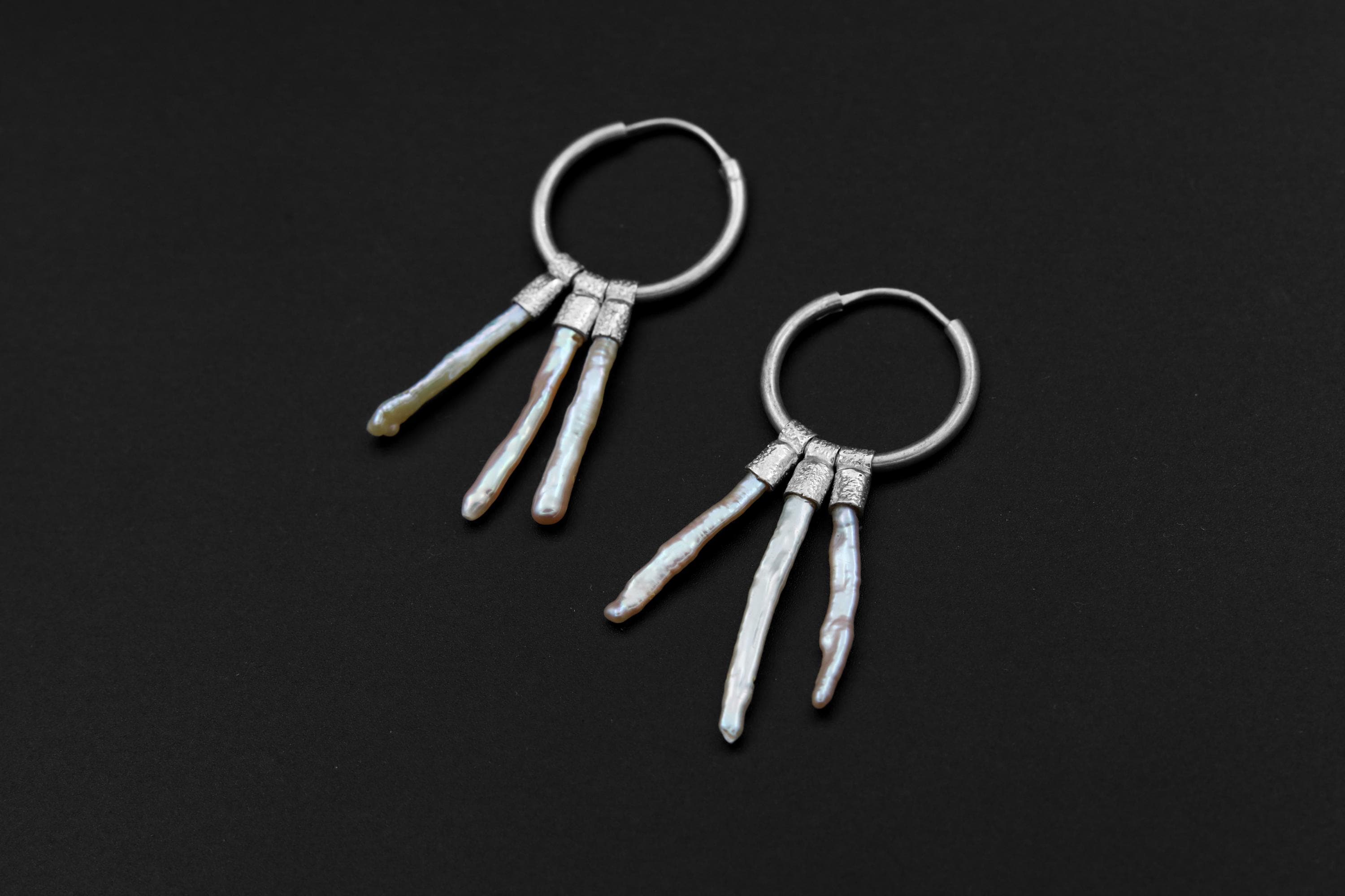 Sterling Silver Pearl Hoop Earrings: Root Chakra Jewelry