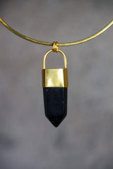 Large Smoky Quartz Point Pendant: 18K Gold-Plated Bronze Cap, 7cm Crystal