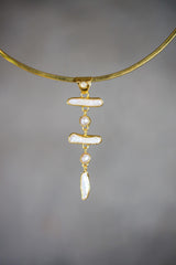 Blue Moonstone Baroque Pearl Pendant: 18K Gold-Plated Sterling Silver Cascade