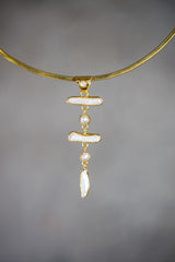 Blue Moonstone Baroque Pearl Pendant: 18K Gold-Plated Sterling Silver Cascade
