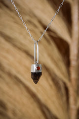 Rare Australian Morella Smoky Quartz Point Pendant with Oval Faceted Red Kyanite Gem, Sterling Silver, Root & Heart Chakra, Unique Gift