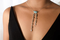 Larimar Aquamarine Herkimer Vera Cruz Quartz Necklace 925 Silver Atlantian Ocean Throat Crown Chakra Gift