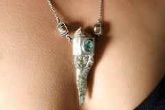 Himalayan Emerald Quartz Pendant: Oxidized Sterling Silver Tourmaline Necklace