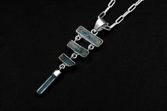 Aquamarine Pendant 925 Sterling Silver Four Stone Cascade Necklace Hammered Bezel Pisces Ocean Gift