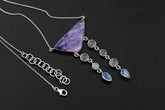 Chlorite Cabochon Pendant: Rose Quartz, Moonstone & Sterling Silver Chakra Necklace