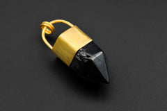 Smoky Quartz Point Pendant: 18K Gold Plated Bronze Cap, 6cm Crystal