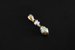 Small Solid Lightning Ridge Opal Pendant with Aqua Aura Quartz & Green Pearl, 18K Gold-Plated Sterling Silver, Pisces Zodiac, Unique Gift