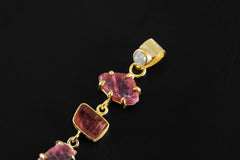 Blue Moonstone & Pink Tourmaline Pendant: 18K Gold-Plated Sterling Silver