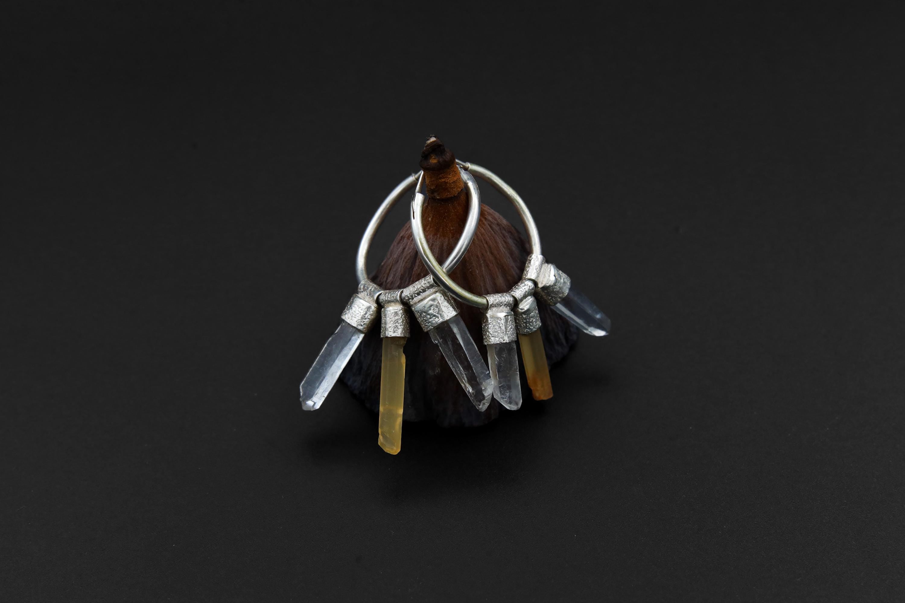 Lithium & Clear Quartz Sterling Silver Hoop Earrings: Healing Crystal Jewelry