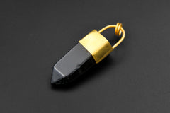 Large Smoky Quartz Point Pendant: 18K Gold-Plated Bronze Cap, 7cm Crystal