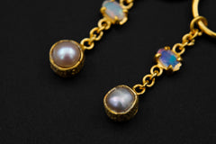 Gold-Plated Hoop Earrings: Ethiopian Opal, Pearl, Sterling Silver