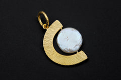 Gold Plated Sterling Silver Pearl Spinning Pendant Necklace