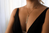Herkimer Diamond ceremonial spoon pendant shown worn on a necklace, with 18k gold-plated sterling silver scoop design.