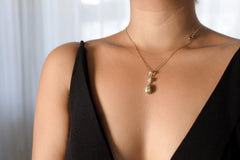 Small Solid Lightning Ridge Opal Pendant with Aqua Aura Quartz & Green Pearl, 18K Gold-Plated Sterling Silver, Pisces Zodiac, Unique Gift