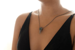 Oxidized Sterling Silver Necklace: Raw Emerald & Vera Cruz Amethyst Pendant