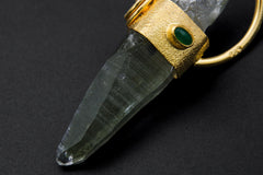 Double Terminated Citrine Quartz & Ethiopian Opal Sterling Silver Pendant - Gold Plated
