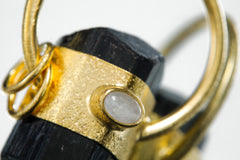 Black Tourmaline Moonstone Pendant: Sand Texture Sterling Silver, 18k Gold Plated