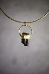 Raw Tourmaline Moonstone Pendant: Sand-Textured Sterling Silver, 18K Gold Plated