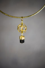Brown Tourmaline & Opal Pendant: 18K Gold-Plated Sterling Silver, Libra Zodiac