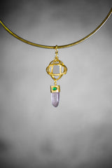 Vera Cruz Amethyst Emerald Pendant 925 Silver 18k Gold Plated Brutalist Sphere Crown Heart Chakra Gift