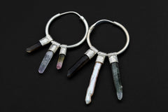 Sterling Silver Gemstone Stack Pendant Earrings: Smoky Quartz, Amethyst, Tourmaline, Pearl