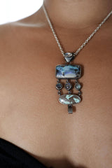 Boulder Opal Labradorite Turquoise Opal Moonstone Pendant 925 Silver Ocean Necklace Crown Third Eye Gift