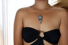 Oxidized Sterling Silver Gemstone Pendant: Australian Opal, Labradorite, Turquoise, Moonstone