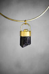 Himalayan Dravite Tourmaline Pendant: Textured Sterling Silver, 18K Gold-Plated