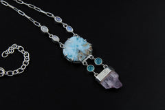 Larimar Kunzite Pendant: Sterling Silver Atlantis Stone Necklace