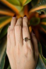 Terminated Watermelon Tourmaline - Size 5 1/2 US - Gold Plated 925 Sterling Silver - Thin Band Hammer Textured