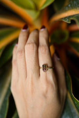 Watermelon Tourmaline ring shown worn on the hand as a pink green Heart Chakra gemstone ring in handmade silver.