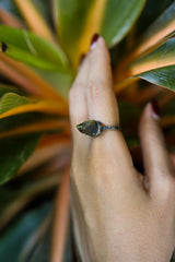 Oxidized Sterling Silver Dioptase Ring: Raw Gemstone, Size 6.5