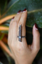 Australian Smoky Citrine Quartz ring worn on hand with oxidized sterling silver band.