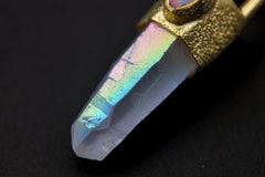 Opal Angel Aura Quartz Pendant: 18K Gold-Plated Sterling Silver, Cosmic Jewelry