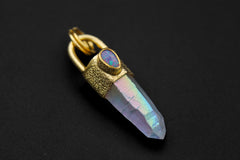 Opal Angel Aura Quartz Pendant: 18K Gold-Plated Sterling Silver, Cosmic Jewelry