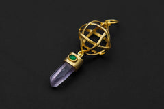 Vera Cruz Amethyst Emerald Pendant 925 Silver 18k Gold Plated Brutalist Sphere Crown Heart Chakra Gift