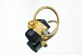 Black Tourmaline Moonstone Pendant: Sand Texture Sterling Silver, 18k Gold Plated