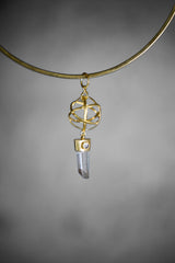 Gold Plated Lemurian Quartz & Moonstone Pendant: Sterling Silver Chakra Jewelry